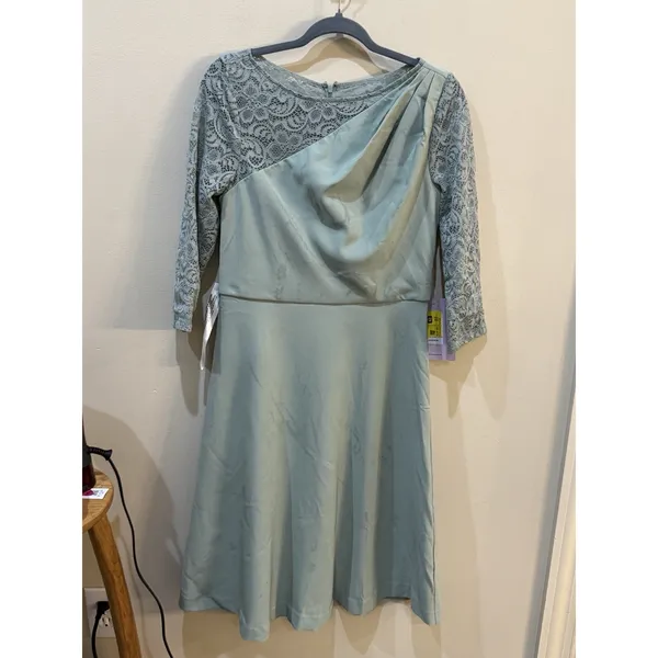 JS Collections Women Asymmetrical Lace-Trim 3/4 Sleeve‎ Fit & Flare Dress Size 8 - Image 4