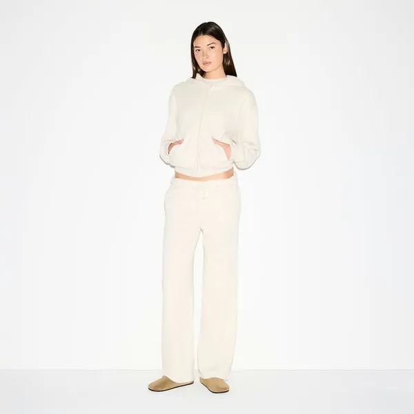 Skims Cotton Fleece Classic Straight Leg Pant in Oatmeal Heather, Small New - Image 4