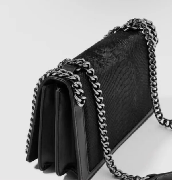 ZARA BLACK CHAIN EMBOSSED BAG - Image 3