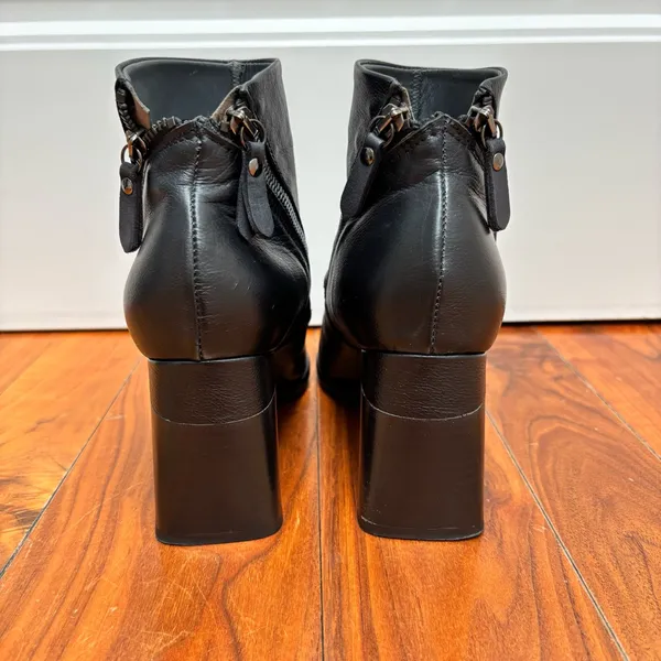 ALL BLACK Footwear Heeled Ankle Boots Dual Zipper in Black Leather 41 / 10.5 - Image 5
