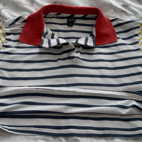 Wild Fable Striped colorblock cotton preppy cropped Polo with Red Collar, size S - Image 9