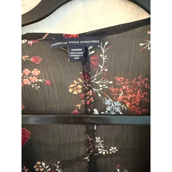 American‎ Eagle Floral Kimono Womens Medium Black Sheer Lace Trim Chiffon Wrap - Image 8