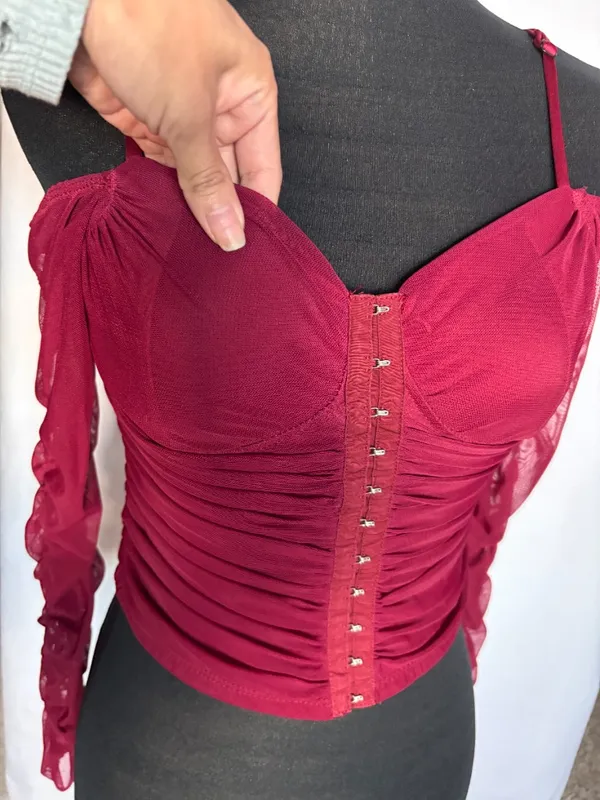 Red Mesh Ruched Corset Top – Size M - Image 8