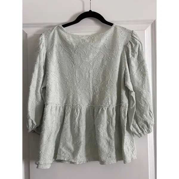 Anthropologie Mint Green Amorina Babydoll Top Textured‎ Puff Sleeve Small - Image 7