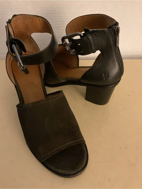 Frye Black Suede & Leather Ankle-Strap Block Heel Brielle Sandals US 8 - Image 11