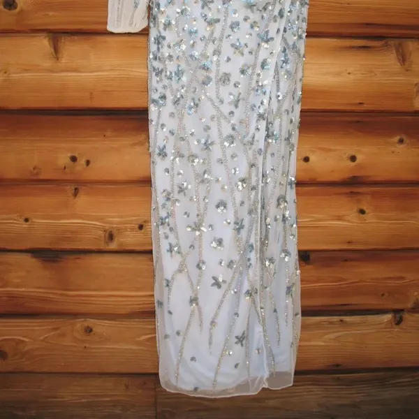 MAC DUGGAL Blue Embellished One Sleeve Faux Wrap Gown Dress 8 - Image 10