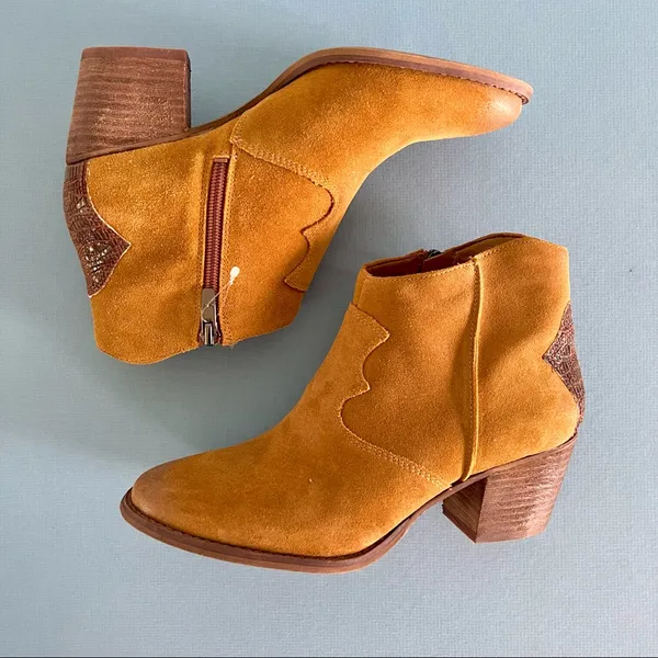 Marc Fisher Stefani Tan Suede Western Ankle Boots‎ - Image 2