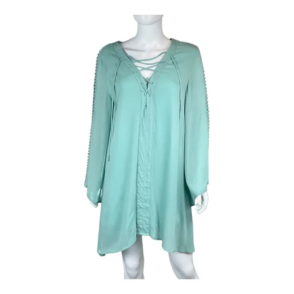 Entro Women's Mini Dress Size S Long Sleeve Lace Up Boho‎ Festival Casual - Image 4