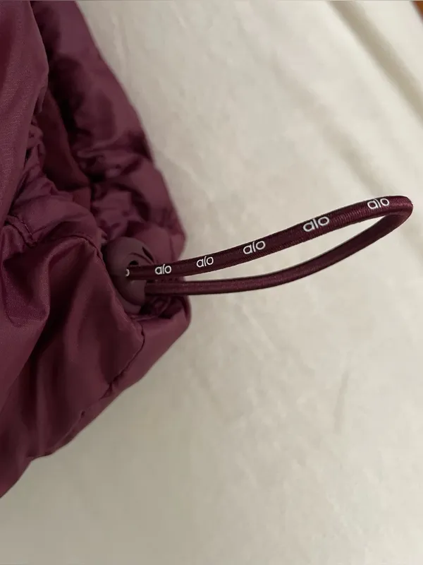 ALO Yoga NWT Gold Rush Puffer Jacket Burgundy with Zipper pockets Size S - Image 13