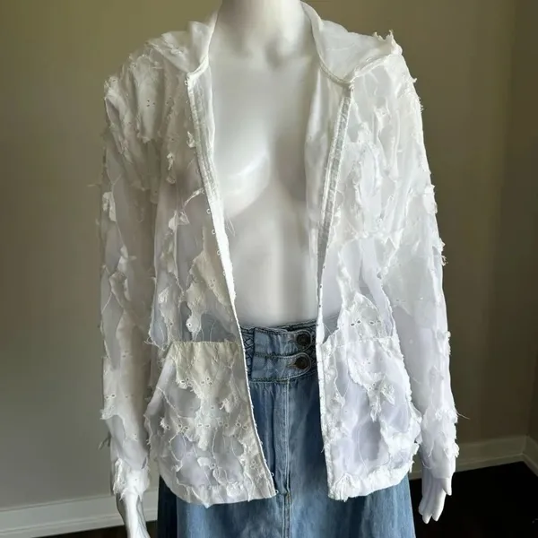Flawed Y2K White Sheer Deconstructed Hoodie Long Sleeve Top - Image 10