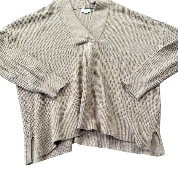 Aerie Women's XS Tan Waffle Knit Hoodie Sweater V-Neck Pullover Oversized Casual - Image 5