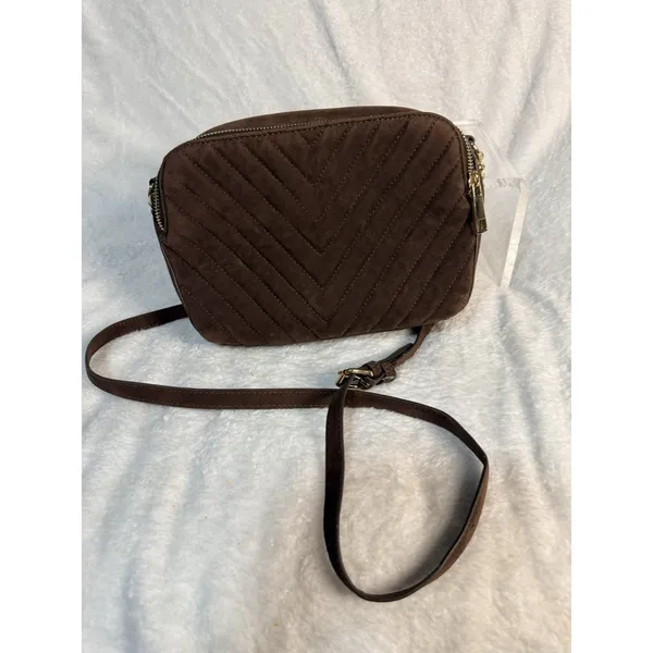 ALDO Women’s Brown Quilted Chevron Crossbody Bag Gold Chain Double Zip Strap - Image 6