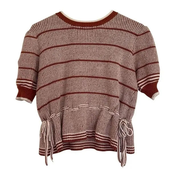 Ontwelfth puff sleeve striped short sleeve knit top M - Image 2