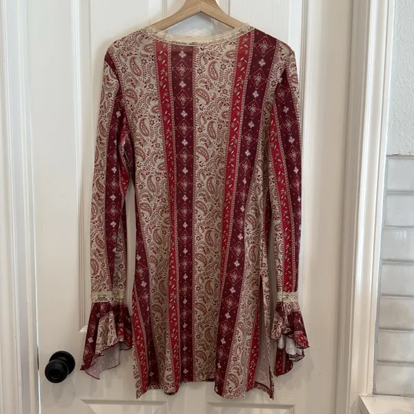 Y2k vintage paisley print lace detail babydoll flare sleeve tunic - Image 7