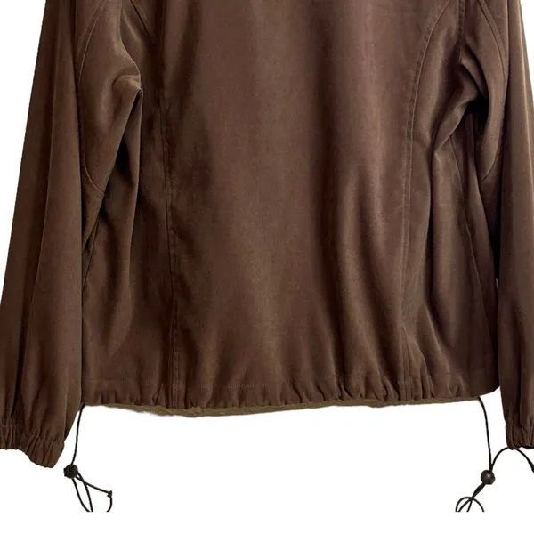 ORVIS Brown Faux Suede Full Zip Jacket Cinch Hem Pockets Y2K Women's 12 - Image 4
