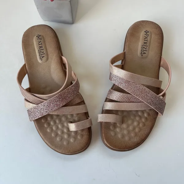 Patrizia Y2K Glitter Sandals Womens Sz 6.5 Rose Gold Boho Resort Euro Summer - Image 2