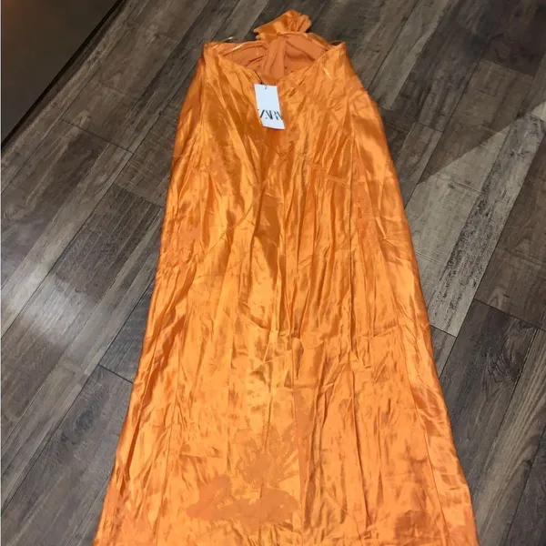 Zara Woman Collection Orange Jacquard Halter boho Dress NWT party resort 189$ - Image 13