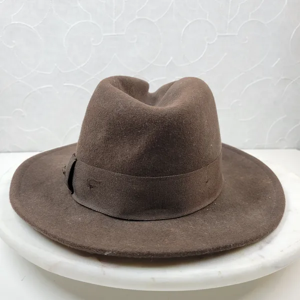 Indiana Jones Brand Wool Hat Mens Small Brown Stylish Bow Ribbon Band 12" Fedora - Image 10