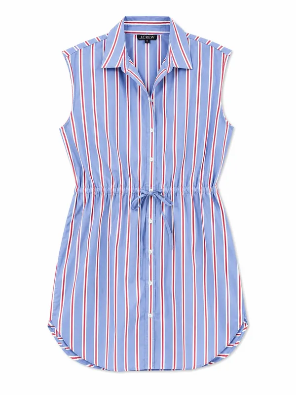 J.Crew Sleeveless Shirtdress Womens 8 Blue Red Striped NWT CW436 Drawstring - Image 5