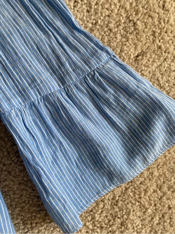 Lilly Pulitzer preppy summer blue pinstripes bell sleeve off the shoulder top xs - Image 6