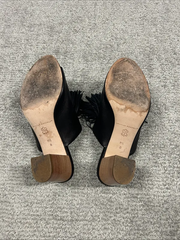 Loeffler Randall Clo Tassel Mules Womens 8.5 Black Leather stacked heels - Image 8
