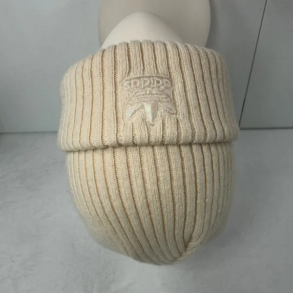 Adidas OS Beanie Cream Ribbed Knit Iridescent Trefoil Logo Winter Hat Streetwear - Image 2