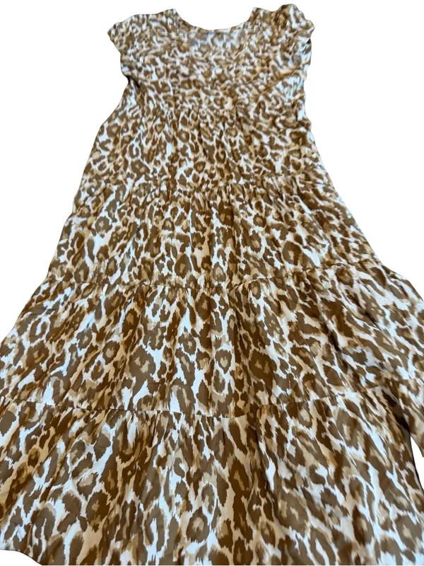 Soft Surroundings Kara Animal Print Maxi Dress Flowy Tiered Neutral Size XS - Image 4