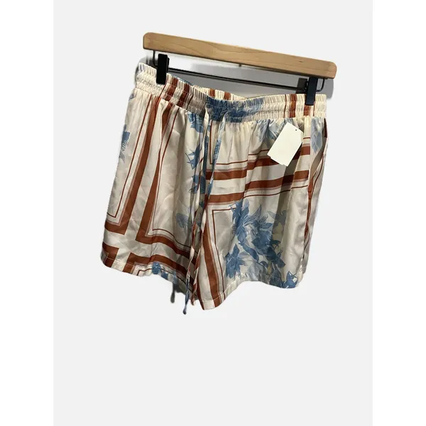 Petal‎ + Pup Lara Shorts L Cream Blue Floral Satin Elastic Waist Resort Boho - Image 3