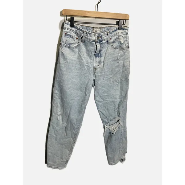 Abercrombie & Fitch Mom Jeans Womens 28/6R Light Wash Distressed High Rise Denim - Image 2