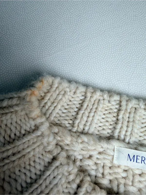 MERSEA Womens OS Chunky Cable Knit Sweater Wool Alpaca Cream Made in Italy - Image 10
