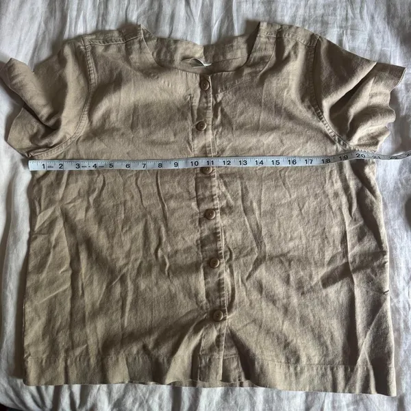 Christopher & Banks Linen Blend Blouse M Taupe Button Front Coastal Minimalist - Image 6