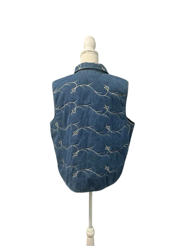 River Ridge Trading Co. Vintage Quilted Denim Embroidered Vest XL Hong Kong - Image 5