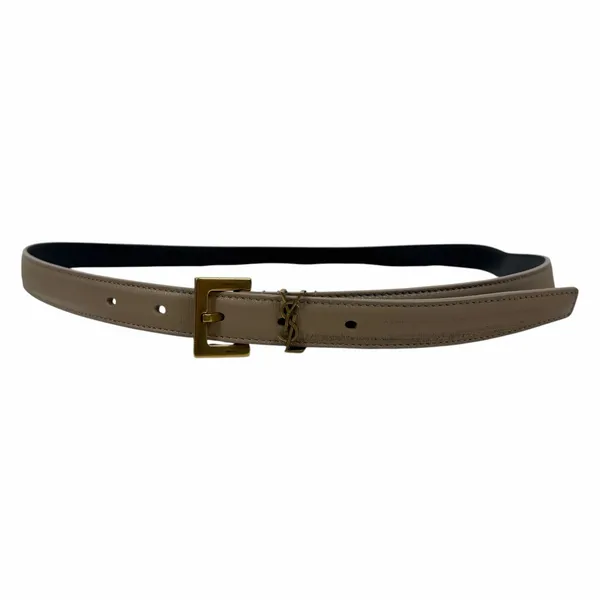 Saint Laurent Cassandre Logo Belt Square Buckle Leather Beige Size 90/36 - Image 5