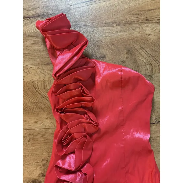 Arden B Dress One Shoulder Womens XS Extra Small Red Orange Rosette Stretch - Image 6