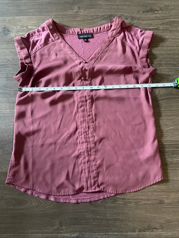 Fortune + Ivy Dusty Rose V-Neck Cap Sleeve Blouse, Size Small - Image 3
