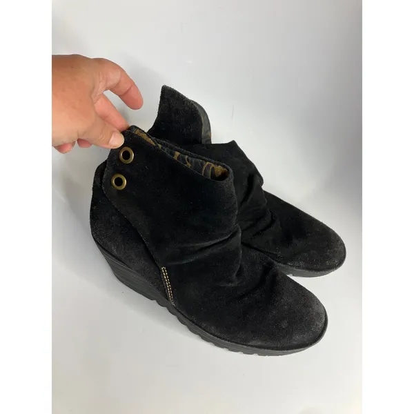 Fly London Yama‎ black suede leather wedge ankle boots women's size 41 *flawed* - Image 6
