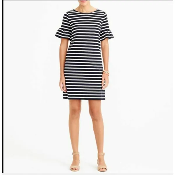 J Crew Ruffled Bell Sleeve Shift Dress Black White Stripe NEW NWT Size XS - Image 3