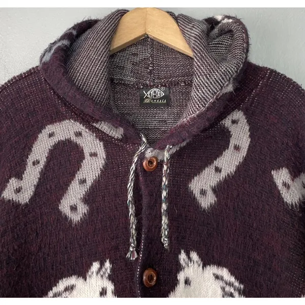 Vintage Genesis Wool Jacket Size XL Zip Artsy Horse Horseshoes Western Cowgirl - Image 3