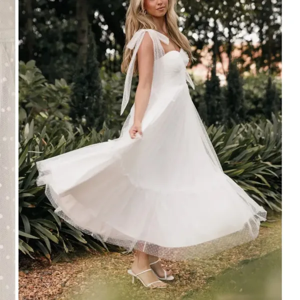 NEW PETAL & PUP Floret Bow Strap Sweetheart Neck Maxi Dress White sz XL - Image 3