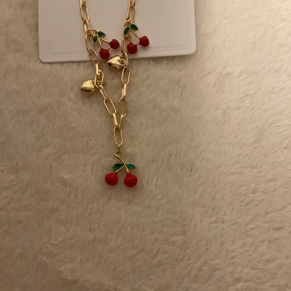 Cherry Necklace with matching earring Gold - Image 2