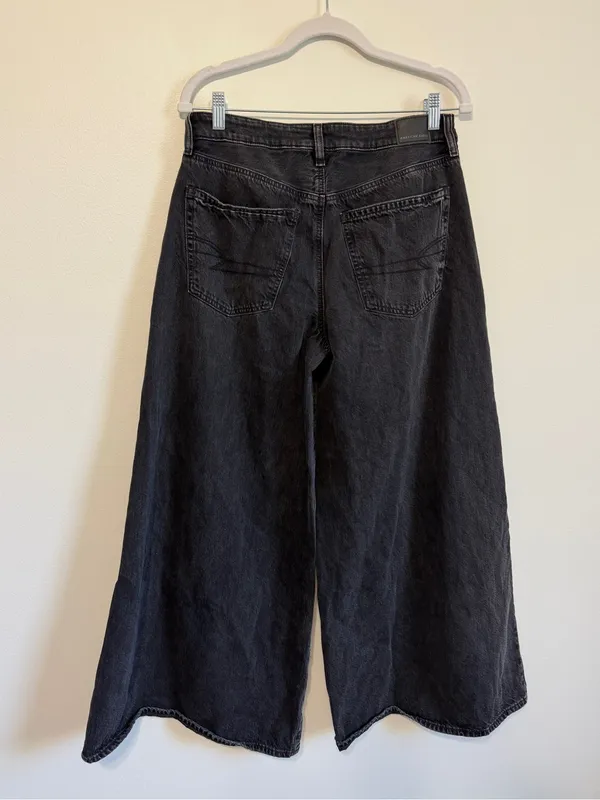 American Eagle Baggy A-Line Fit Jean Size 6 Black Loose Fit Flare Wide Leg - Image 5