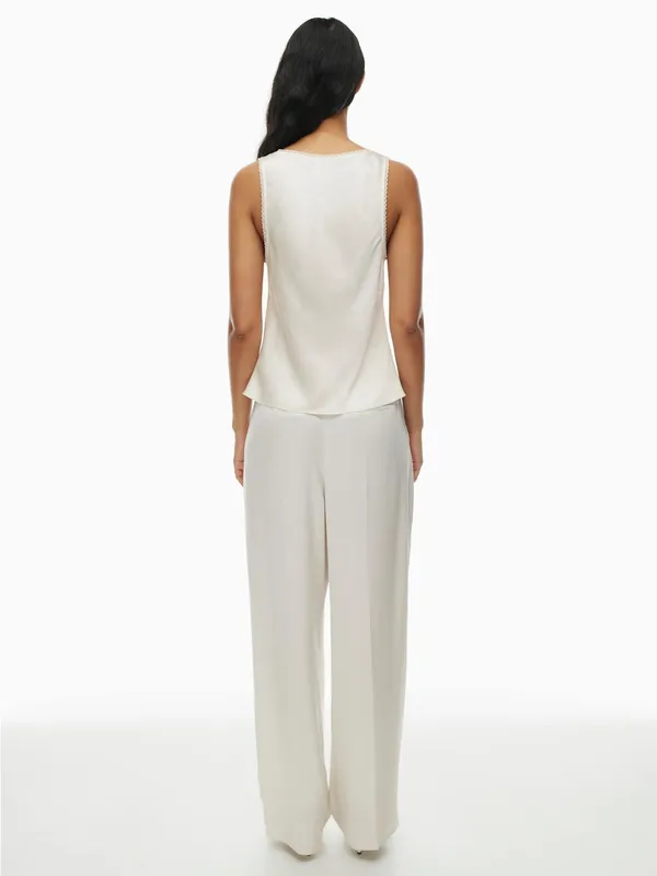 Aritzia Wilfred Picnic Satin Babydoll Camisole Ivory Lace Tie Front 2XS - Image 4