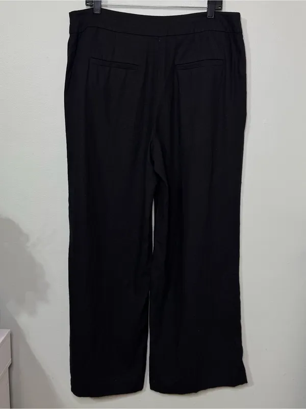 The LOFT Clean Wide Leg Pants in Linen Blend Black Size 14 - Image 5