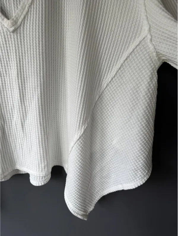 Free People We The Free Women's White Waffle Knit V-Neck Sweater Extra Small - Image 5