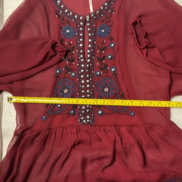 Free People Promesa Peasant Tunic Blouse Sheer Beaded Embroidered Boho M Indie - Image 7
