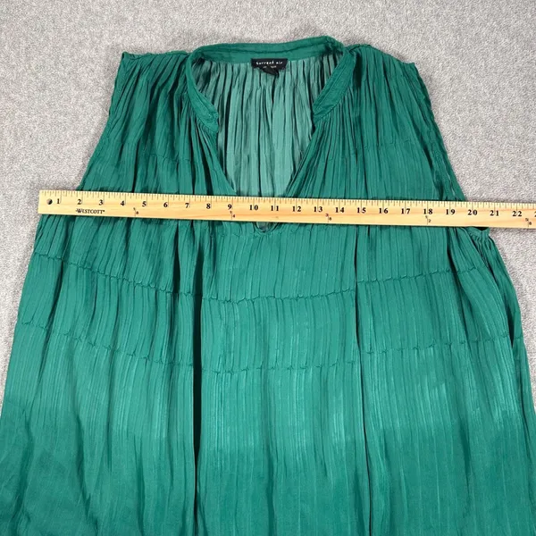 Current Air Pleated Sleeveless Blouse Women's Medium Green Satin V-Neck Flowy - Image 5