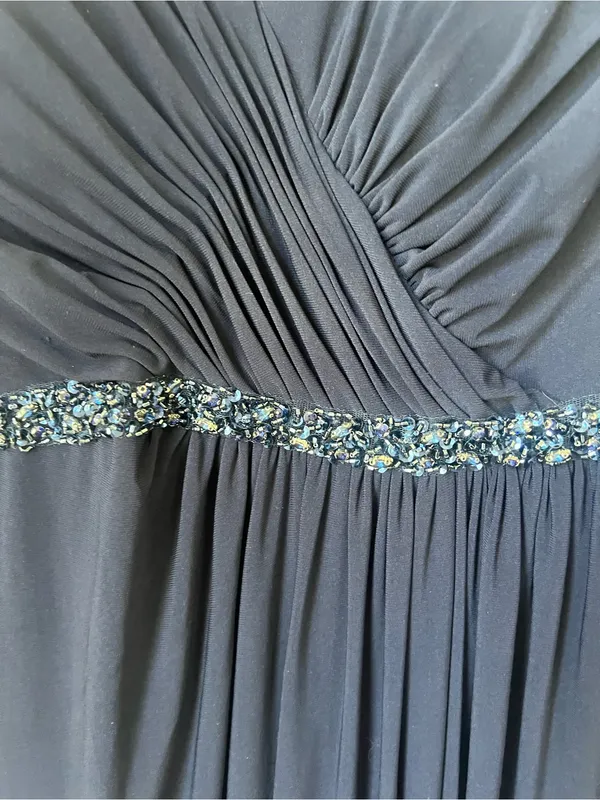 Mac Duggal Navy Long Sleeve Evening Gown with Beaded Waist size 14W - Image 4