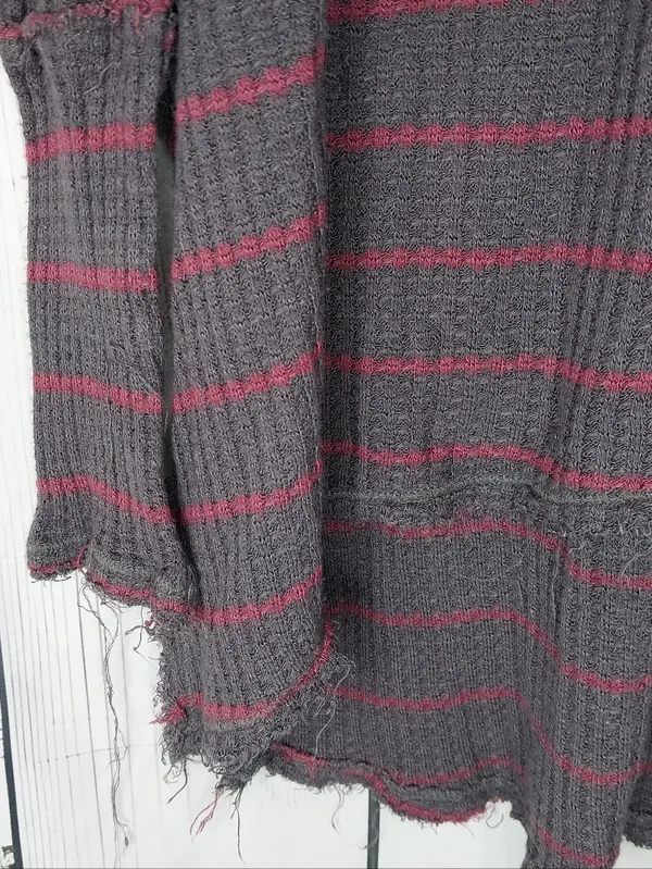 Free People Distressed V-Neck Waffle Knit Grunge Boho Casual Long Sleeve Top - Image 5