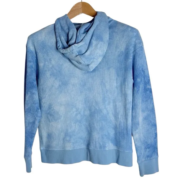 Zyia Blue Tie-dye Oversized Waffle Knit Hendrix Pullover Thermal Hoodie size XS - Image 2