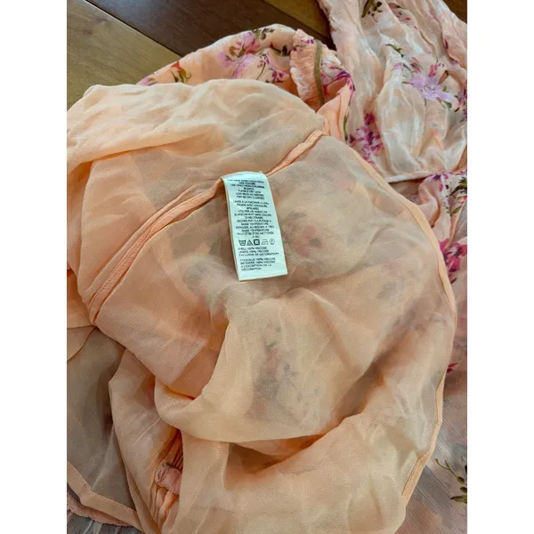 NWOT Free People Mini Dress Womens Peach Floral Ruffle Puff Sleeve M - Image 4